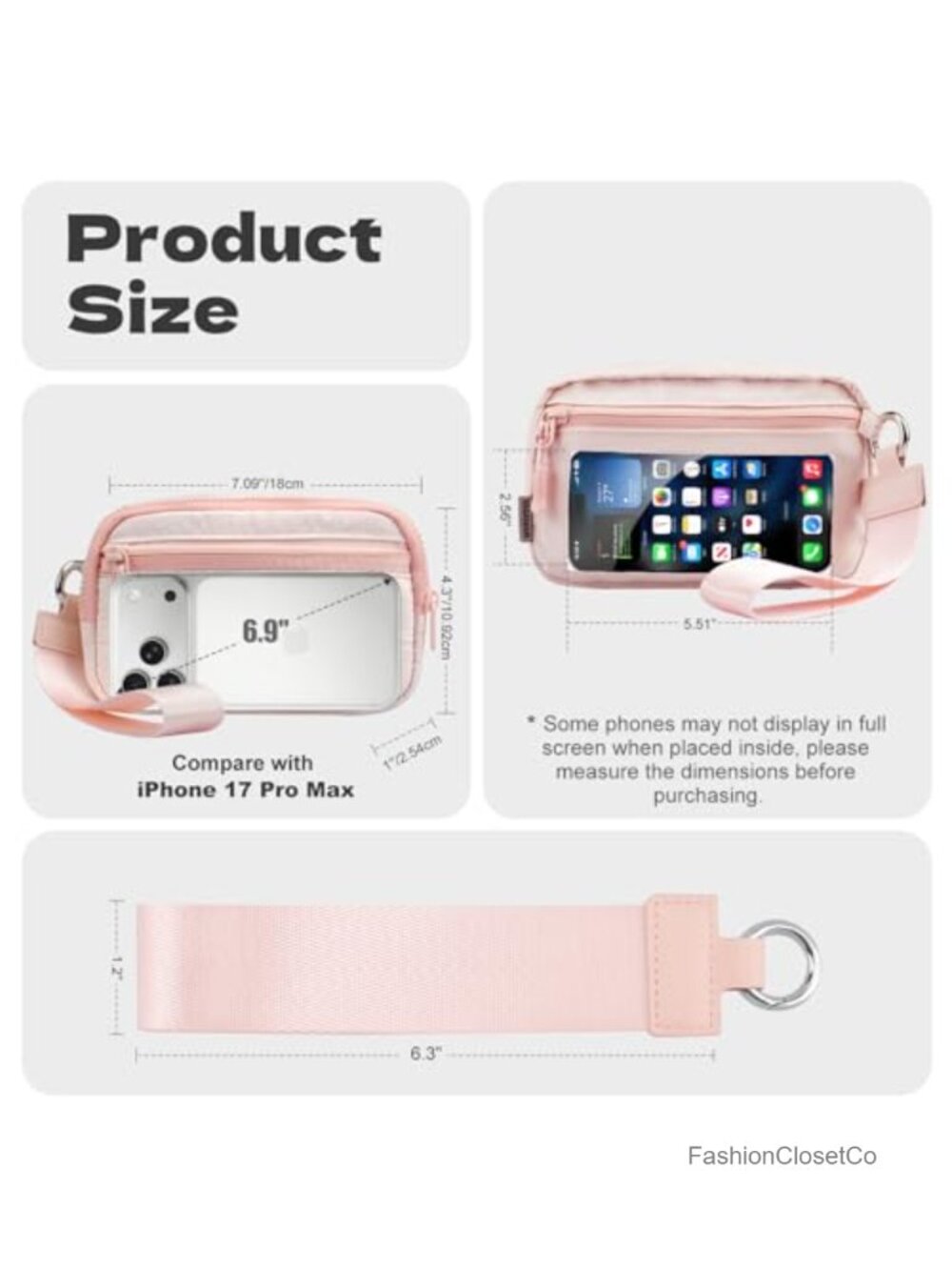 Quilted RFID Blocking Wristlet Wallet with Detachable Strap & 3 Zipper Pockets, - Picture 2 of 6